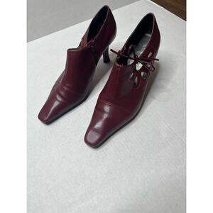 Vintage Bisou Bisou Cherry Red Cut Out Y2K Square Point Toe Heeled Booties 10